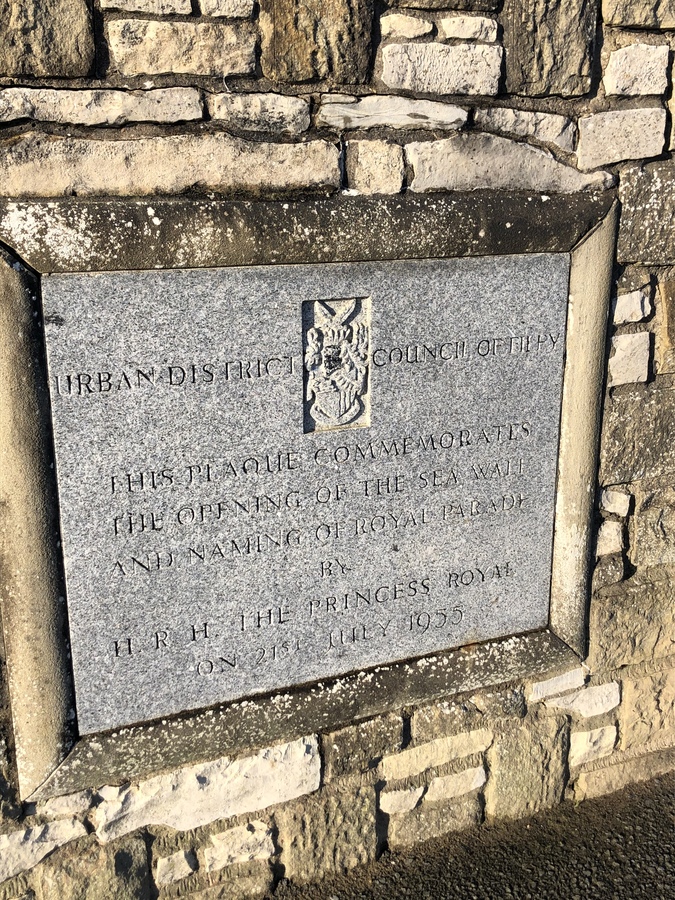 Plaque to Commemorate the opening of the sea wall in 1955 by the Princess Royal, Countess of Harewood